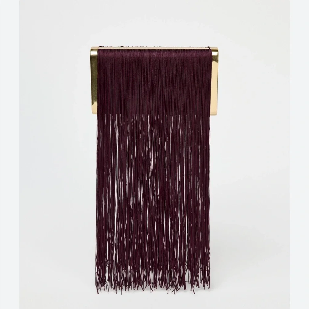 Zara NWT fringe clutch gold burgundy bag 6635/410 - Picture 4 of 8